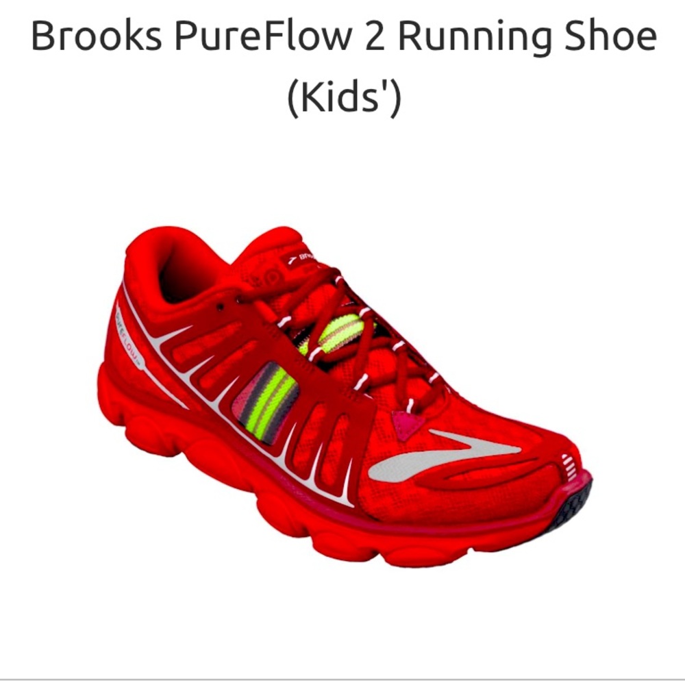 Brooks Youth Pure Flow Red Yellow Mesh Breathable Running Sneaker Shoes Size 1.5